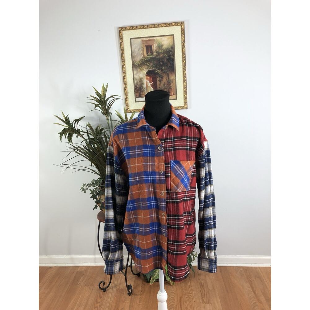Rue 21 Women Top XL Plaid Long Sleeve Button Up Collared Y2K Dark Academia